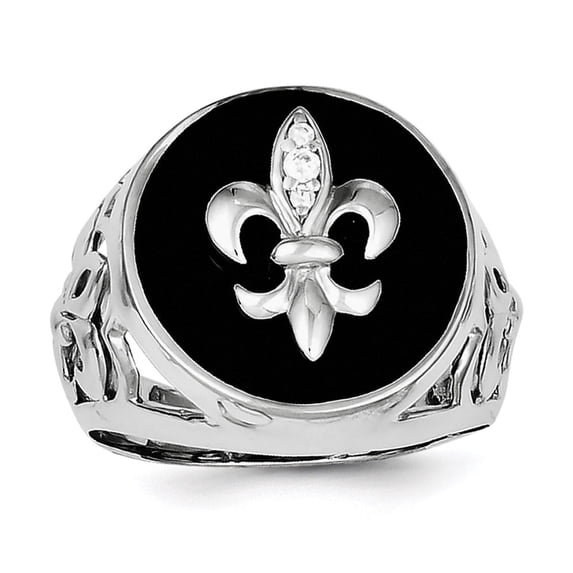 Sterling Silver Rhodium Plated Cubic Zirconia Black Onyx Ring