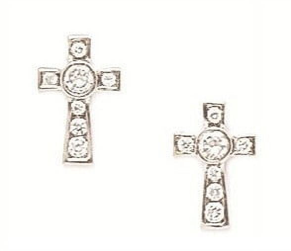Sterling Silver Rhodium Plated Cubic Zirconia Medium Cross Screw-Back Earrings - Measures 11x7mm