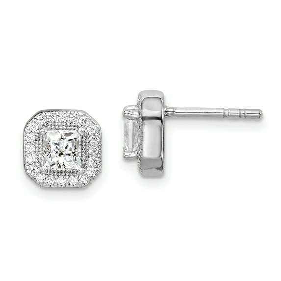 Sterling Silver Rhodium-Plated Cubic Zirconia Post Stud Earrings