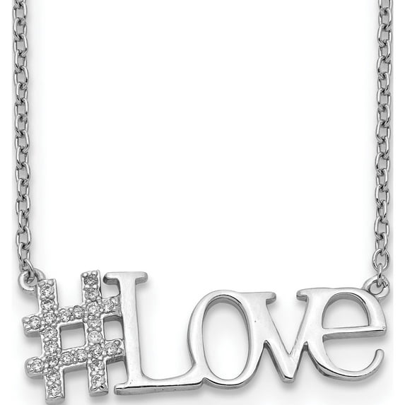 Sterling Silver Rhodium-Plated Cz 18In Hashtag Love Necklace (18 X 1.29) Made In China qg4382-18
