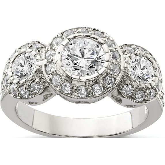 Sterling Silver Rhodium-Plated Cz 3-Stone Ring (Size 7) Made In China qr2049-7