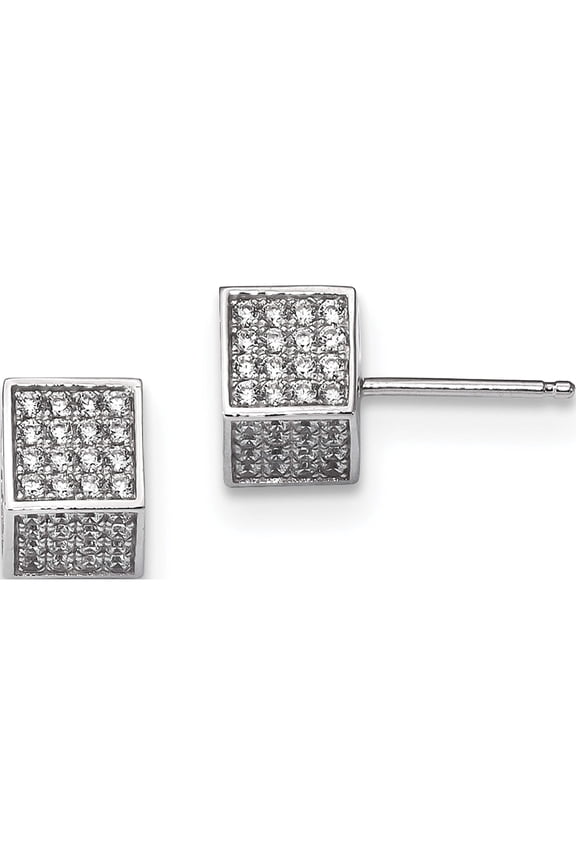 Pure Fire Sterling Silver Rhod-plated CZ 3D Square Post Earrings
