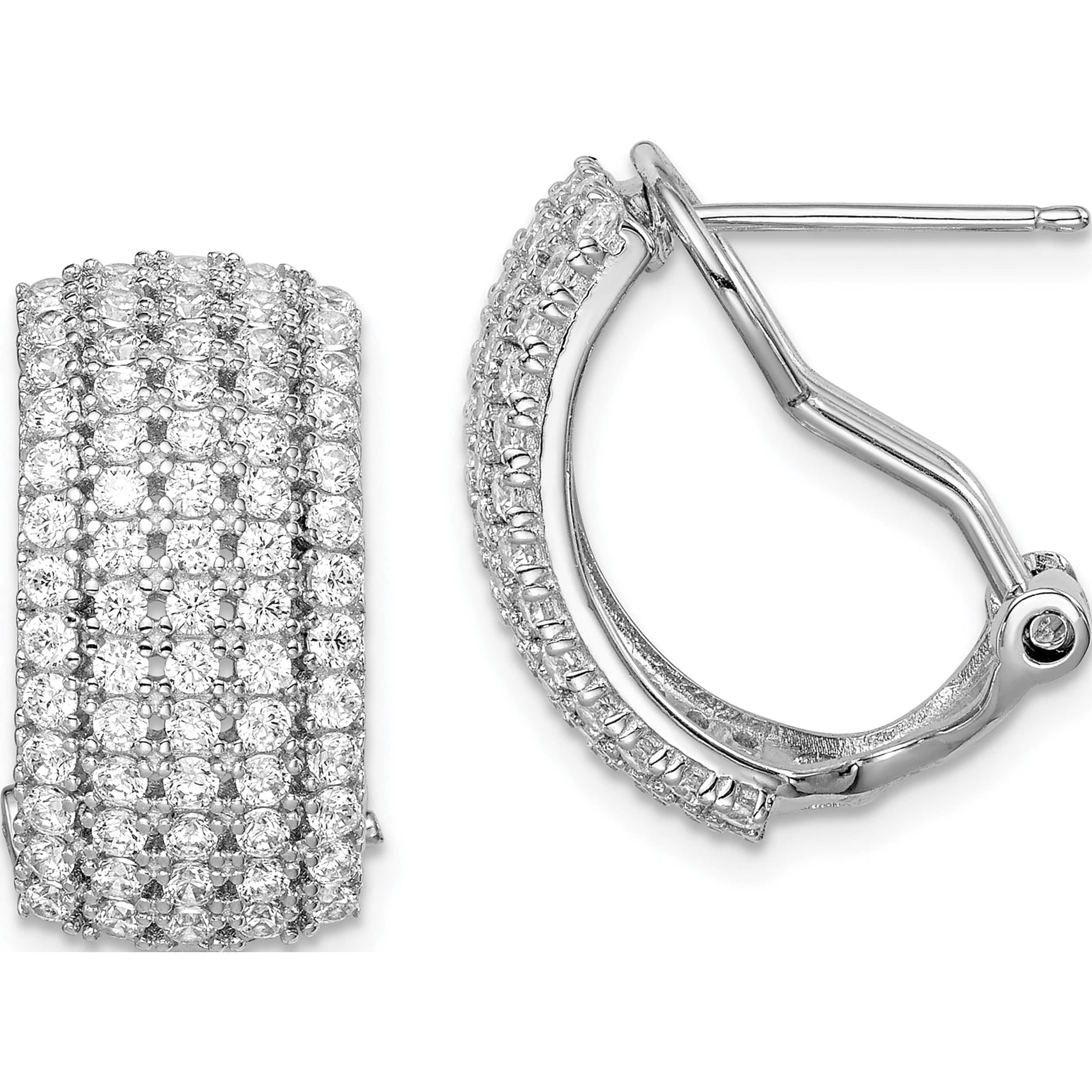Sterling Silver Rhodium-Plated Cz 5-Row Omega Back Earrings (19.46 X 16.45) Made In China qe14943