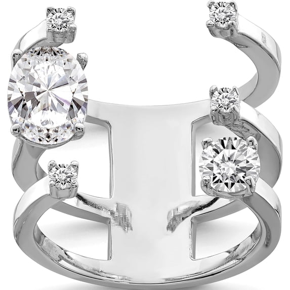 Sterling Silver Rhodium-Plated Cz Adjustable Ring (Size 7) Made In Indonesia qr6522