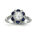 thumbnail image 1 of Sterling Silver Rhodium-plated CZ & Synthetic Blue Sapphire Flower Ring, 1 of 4