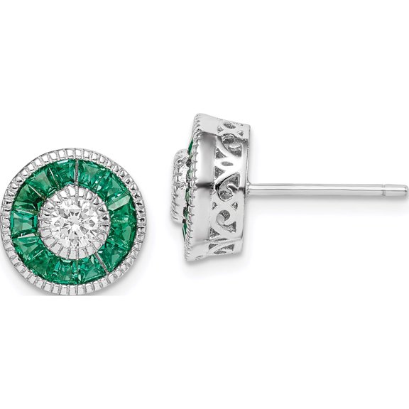 Sterling Silver Rhodium-Plated Cz And Lab Cr.Green Spinel Earrings (10.04 X 10.04) Made In China qe14266