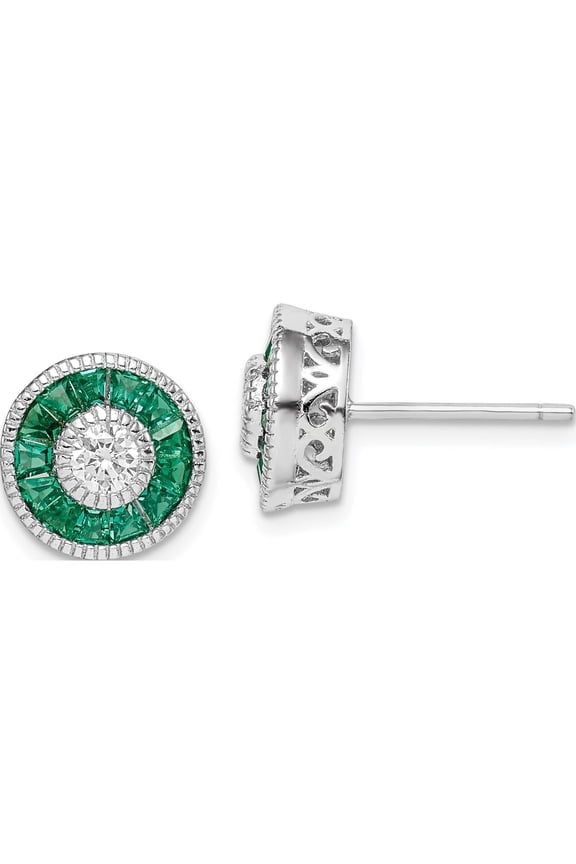 Sterling Silver Rhodium-Plated Cz And Lab Cr.Green Spinel Earrings (10.04 X 10.04) Made In China qe14266