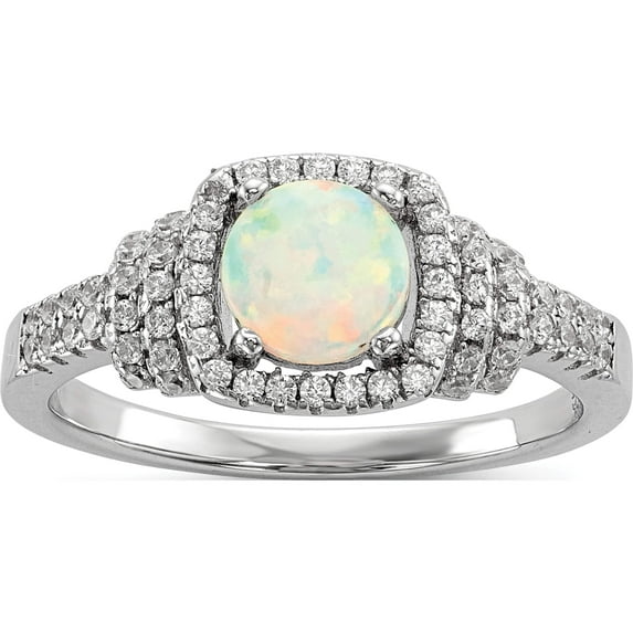 Sterling Silver Rhodium-Plated Cz And Lab Created White Opal Ring (Size 6) Made In China qr6758-6