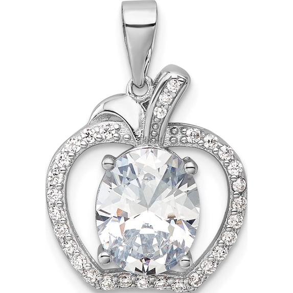 Sterling Silver Rhodium-Plated Cz Apple Pendant(Length 17.79) - Jbsp