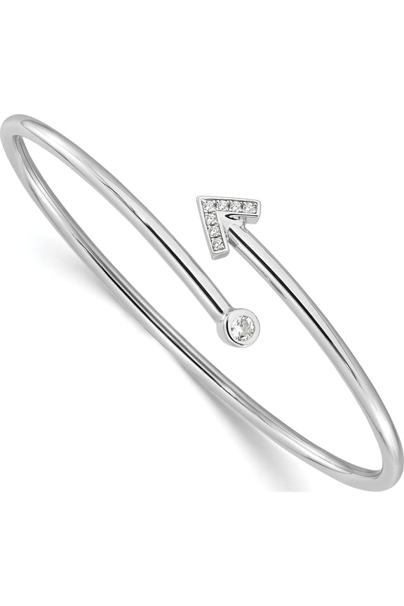 Sterling Silver Rhodium-plated CZ Arrow Flexible Cuff Bangle Bracelet