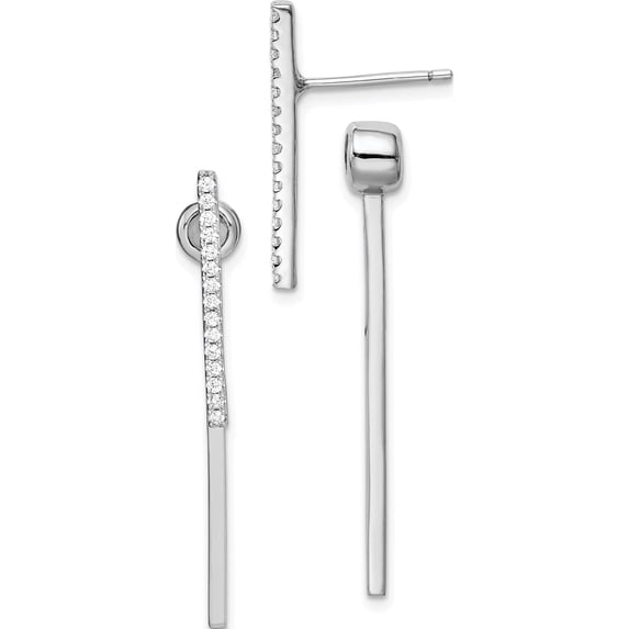 Sterling Silver Rhodium-Plated Cz Bar Front And Back Post Earrings (35 X 5) Made In China qe15188