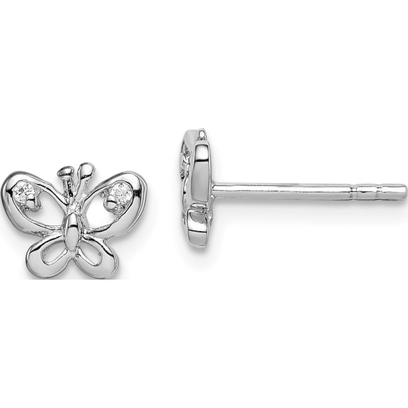 Sterling Silver Rhodium-Plated Cz Butterfly Post Earrings (6.62 X 8.23) Made In Thailand qe15018