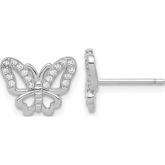 Sterling Silver Rhodium-Plated Cz Butterfly Post Earrings (Width 12.1) (Length 9.25) - Jbsp