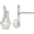 thumbnail image 1 of Sterling Silver Rhodium-Plated Cz/Button 6Mm Fwc Pearl Post Earrings (Width 7.9) (Length 17.5) - Jbsp, 1 of 5