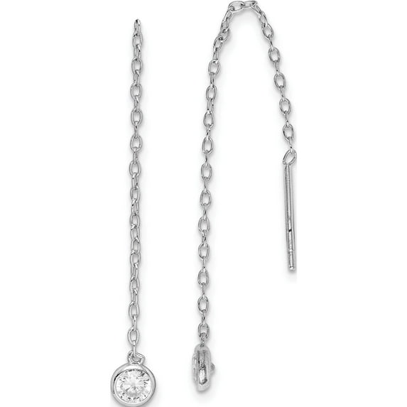 Sterling Silver Rhodium-Plated Cz Chain Threader Earrings (63.58 X 4.38) Made In China qe15020