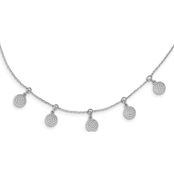 Sterling Silver Rhodium-Plated Cz Circle Dangle Adjustable Necklace Made In China qg5594-18