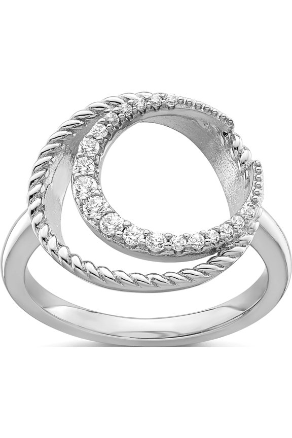 Sterling Silver Rhodium-Plated Cz Circle Ring (Size 7) Made In China qr7192-7