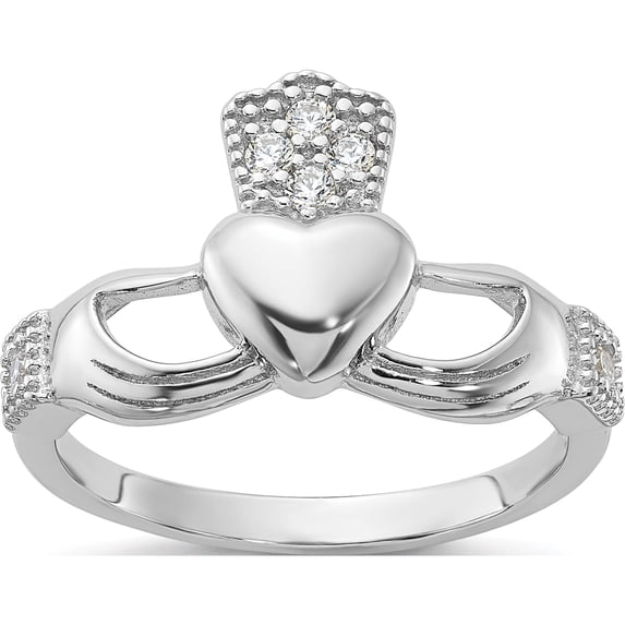 Sterling Silver Rhodium-Plated Cz Claddagh Ringsize 8 - Jbsp