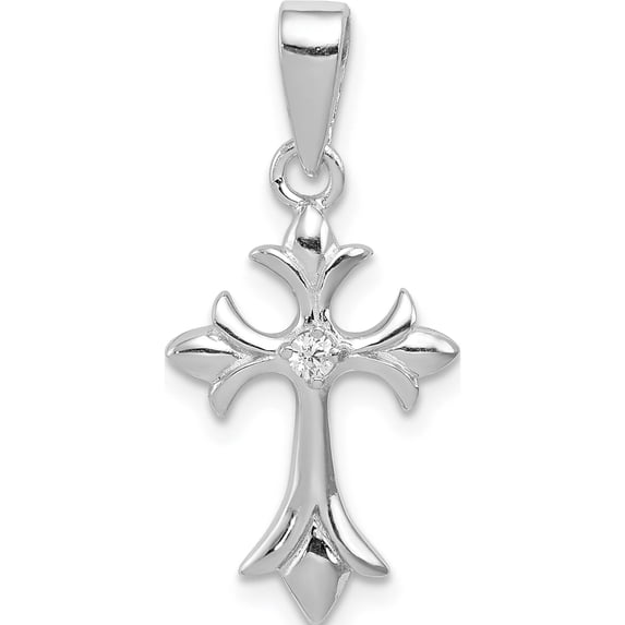 Sterling Silver Rhodium-Plated Cz Cross Pendant (25 X 11) Made In China qc3358