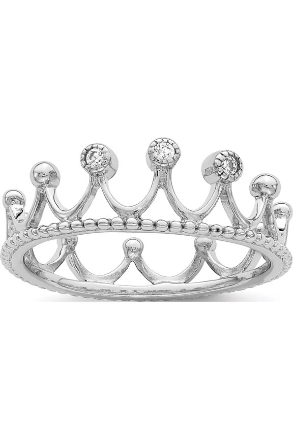Sterling Silver Rhodium-Plated Cz Crown Ring (Size 6) Made In Thailand qr6984-6