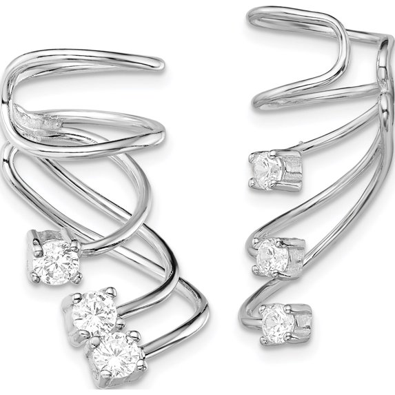 Sterling Silver Rhodium-Plated Cz Cuff Earrings (27 X 14) Made In China qe13690