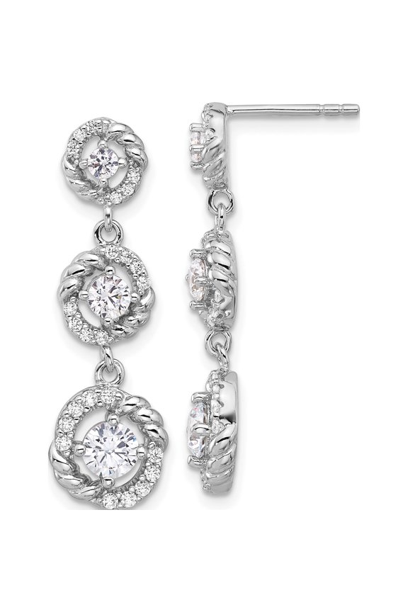 Pure Fire Sterling Silver Rhod-plated CZ Dangle Post Earrings