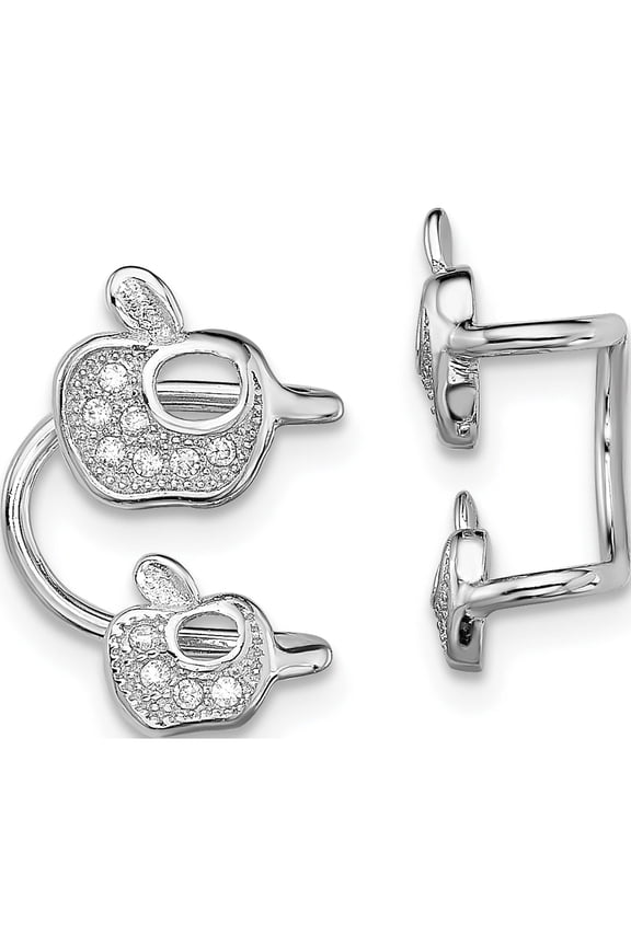 Sterling Silver Rhodium-Plated Cz Double Apple Left Cuff Earring (15 X 12) Made In China qe13680