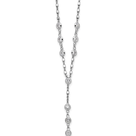 Sterling Silver Rhodium-Plated Cz Drop Dangle 18In W/2In Ext. Necklace (Width 1.6) (Length 20) - Jbsp