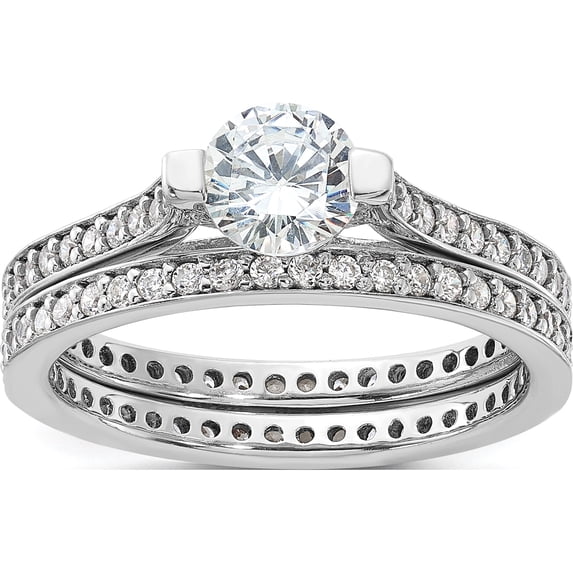Sterling Silver Rhodium-Plated Cz Eternity Engagement Ring And Band Setsize 8 (Width 2.2) - Jbsp