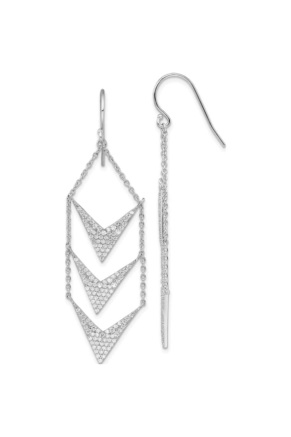 Sterling Silver Rhodium-plated CZ Fancy Dangle Shepherd Hook Earrings