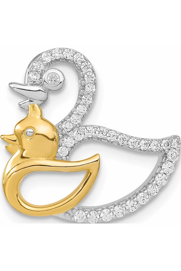 Sterling Silver Rhodium-Plated Cz Gold-Tone Duck Slide (17.08 X 17.15) Made In China -Jewelry By Sweet Pea