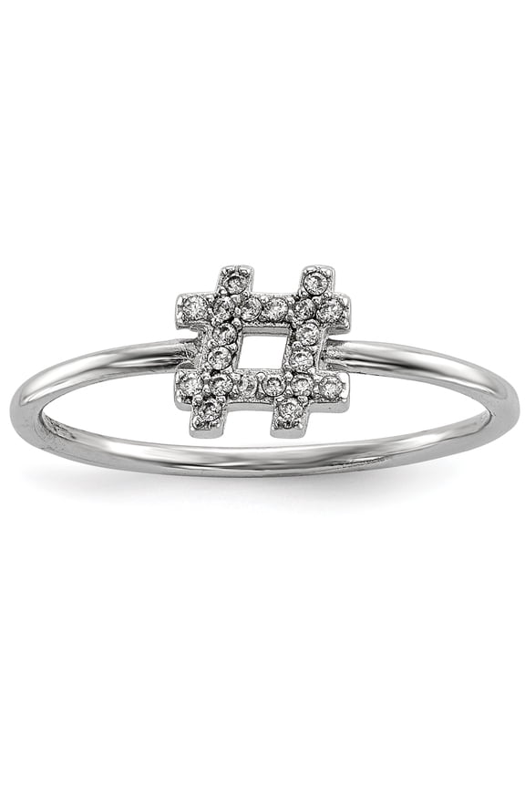 Sterling Silver Rhodium-plated CZ Hashtag Ring