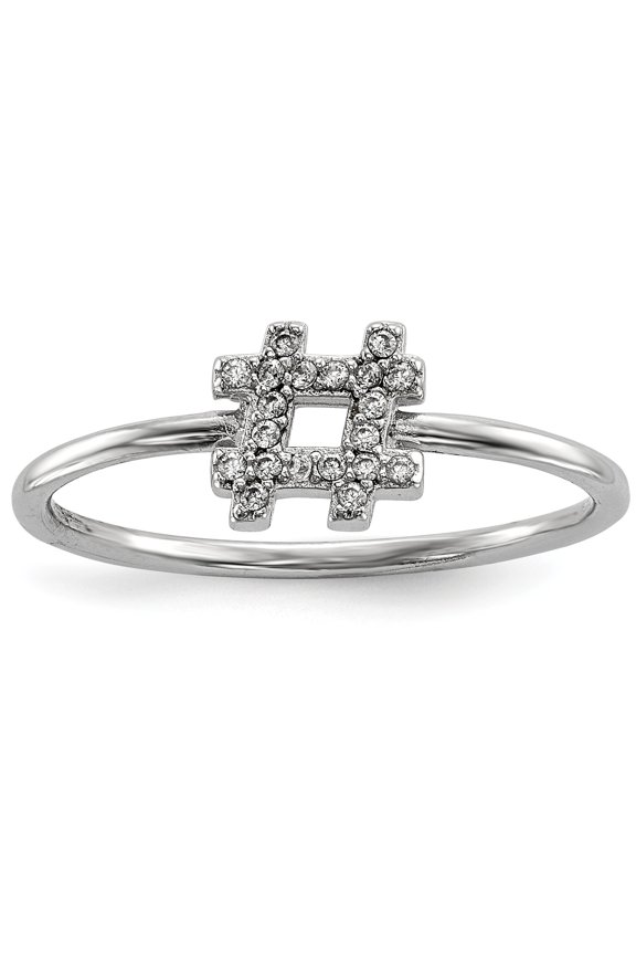 Sterling Silver Rhodium-plated CZ Hashtag Ring