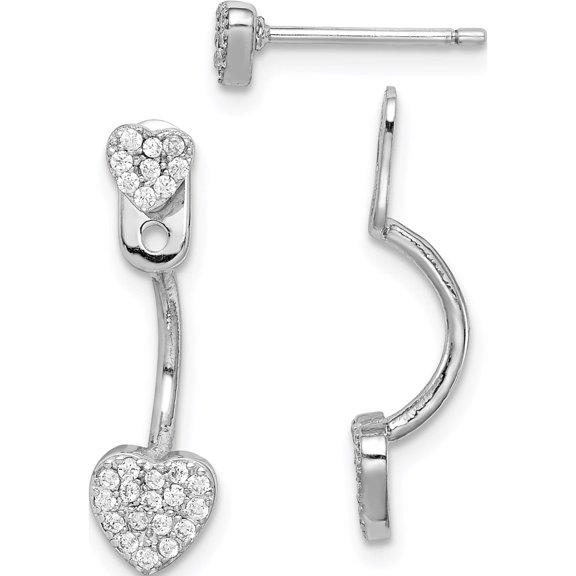 Jewelry by Sweet Pea Sterling Silver Rhodium-plated CZ Heart Jackets w/Heart Post Earrings