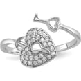 thumbnail image 1 of Sterling Silver Rhodium-Plated Cz Heart Lock And Key Ring (Size 8) Made In China qr6748-8, 1 of 5
