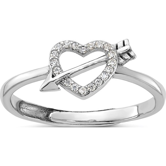 Sterling Silver Rhodium-Plated Cz Heart With Arrow Adjustable Ring - Jbsp