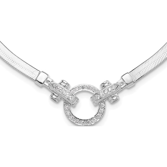 Jewelry by Sweet Pea Sterling Silver Rhodium-plated CZ Herringbone 16in with 2in ext. Necklace