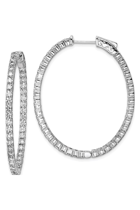 Sterling Shimmer Sterling Silver Rhodium-plated 84 Stone 2.3mm CZ In and Out Oval Hinged Hoop Earrings