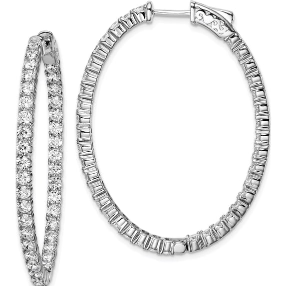 Sterling Silver Rhodium-Plated Cz Hinged Oval Hoop Earrings (43 X 33) Made In Indonesia qe7998