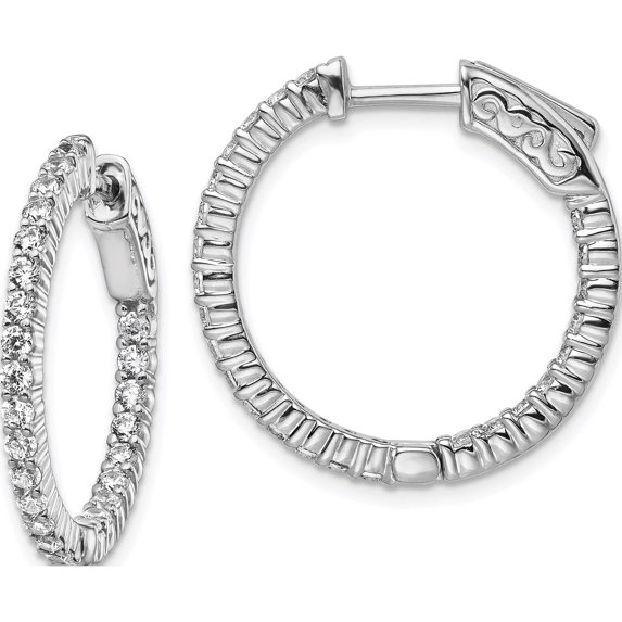 Sterling Silver Rhodium-Plated Cz In And Out Hinged Hoop Earrings (20 X 22) Made Vietnam qe8001