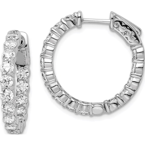Sterling Silver Rhodium-Plated Cz In And Out Hinged Hoop Earrings (21 X 22) Made Indonesia qe8005