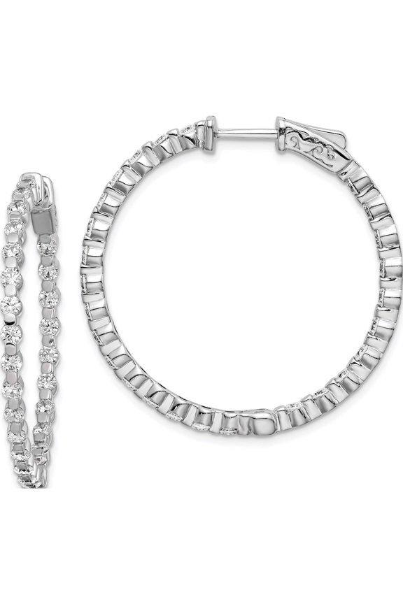 Sterling Shimmer Sterling Silver Rhodium-plated 52 Stone 2.3mm CZ In and Out Round Hinged Hoop Earrings