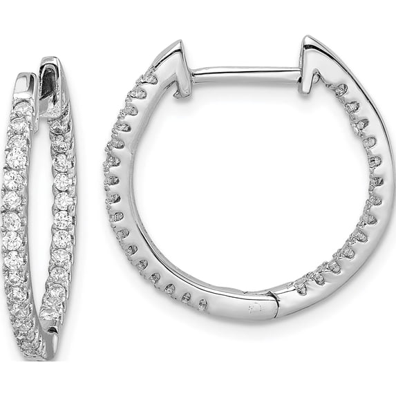 Sterling Silver Rhodium-Plated Cz In/Out Hinged Hoop Earrings (18 X 18.5) Made In China qe15159