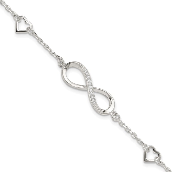Jewelry by Sweet Pea Sterling Silver Rhodium-plated CZ Infinity/Hearts 7in w/1in ext Bracelet