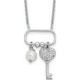 thumbnail image 1 of Sterling Silver Rhodium-Plated Cz Key/Glass Pearl 16In W/2In Ext Necklace (Width 17.8) (Length 18) - Jbsp, 1 of 5