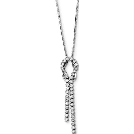 Sterling Silver Rhodium-Plated Cz Knotted Snake Chain Necklace Made In Italy qg3898-18