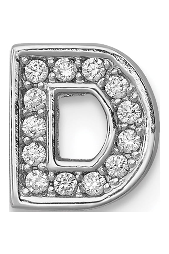 Sterling Silver Rhodium-plated CZ Letter D Initial Slide Charm
