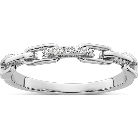 Sterling Silver Rhodium-Plated Cz Link Ringsize 8 - Jbsp