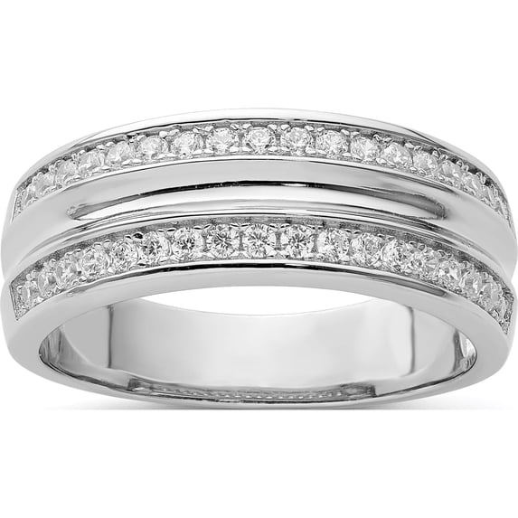 Sterling Silver Rhodium-Plated & Cz Men's Ring (Size 9) Made In China qr6356-9