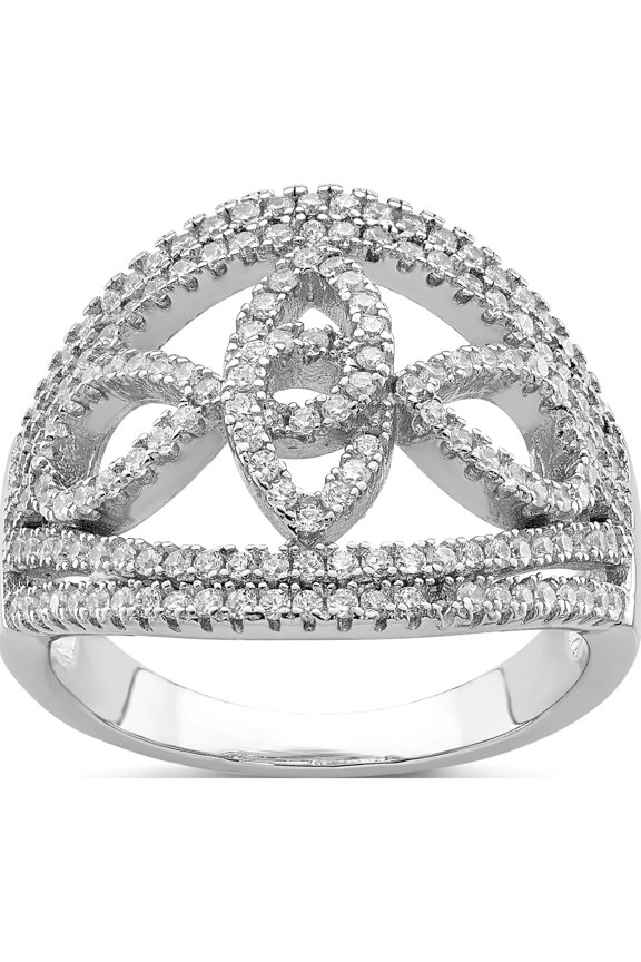 Sterling Silver Rhodium-plated CZ Micro Pave Fancy Ring